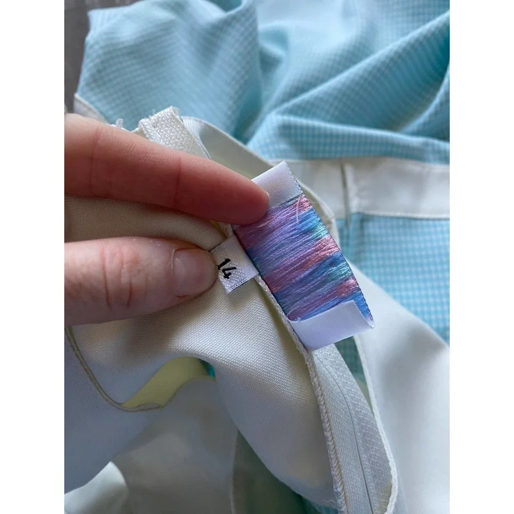 Vintage 90s Blue Gingham Belted Waist Mini Dress - Picture 6 of 6